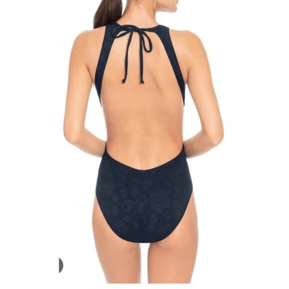 ROBIN PICCONE ONE PIECE SWIMSUIT WOMENS SZ 8 ANA HIGH NECK DAMASCO  NAVY FLORAL - Picture 2 of 5